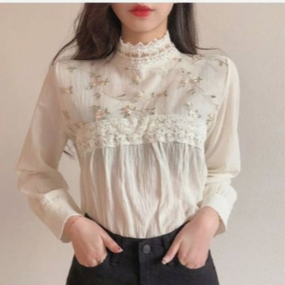 Women's white high neck blouse